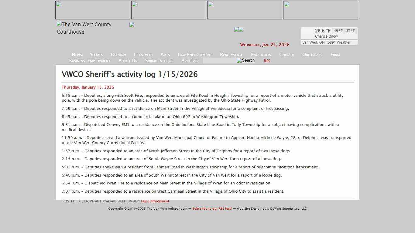 VWCO Sheriff’s activity log 1/15/2026 « The VW independent