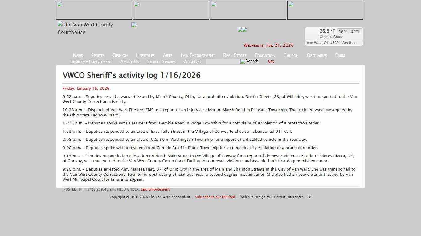 VWCO Sheriff’s activity log 1/16/2026 « The VW independent